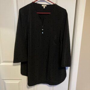 Black Talbots Woman Velvet Polka Dots Tunic Three Button, Size 1X